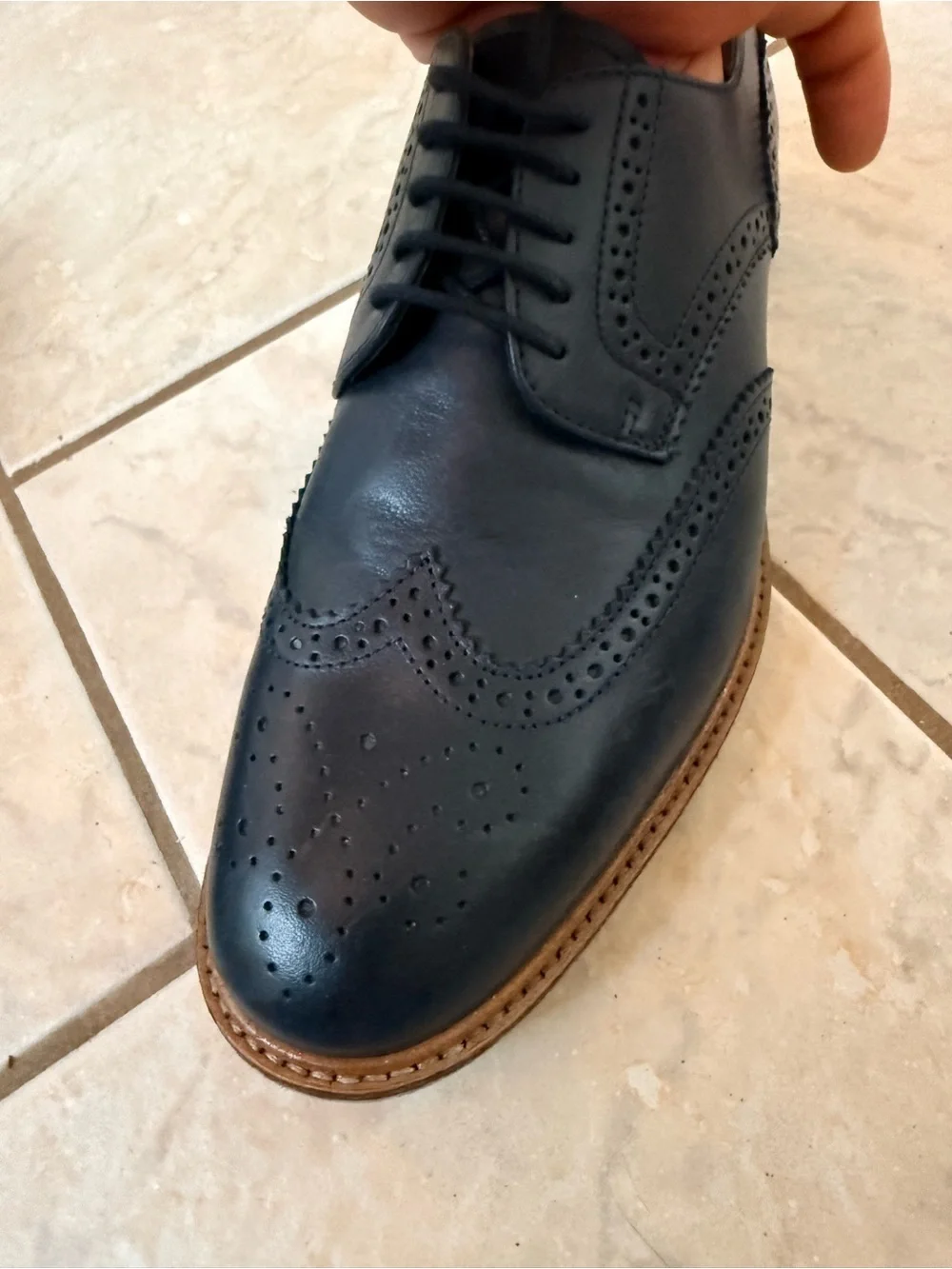 ZARA MAN Men’s Leather Wingtip Brogue Derby Shoes Navy Blue EU 43 US 10 Portugal